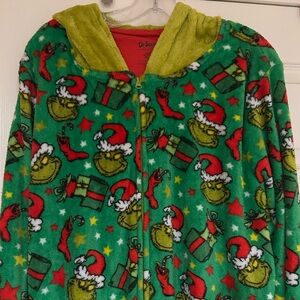 Dr. Seuss Grinch Plush Onesie zip up in Green and Red size 3X with hood.
